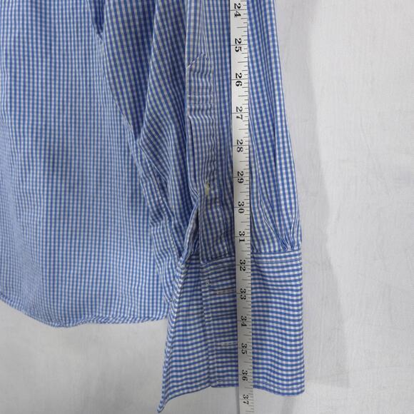 Vintage Brooks Brothers Makers Dress Shirt Mens 17.5-34 Blue Check French Cuff - Picture 9 of 13